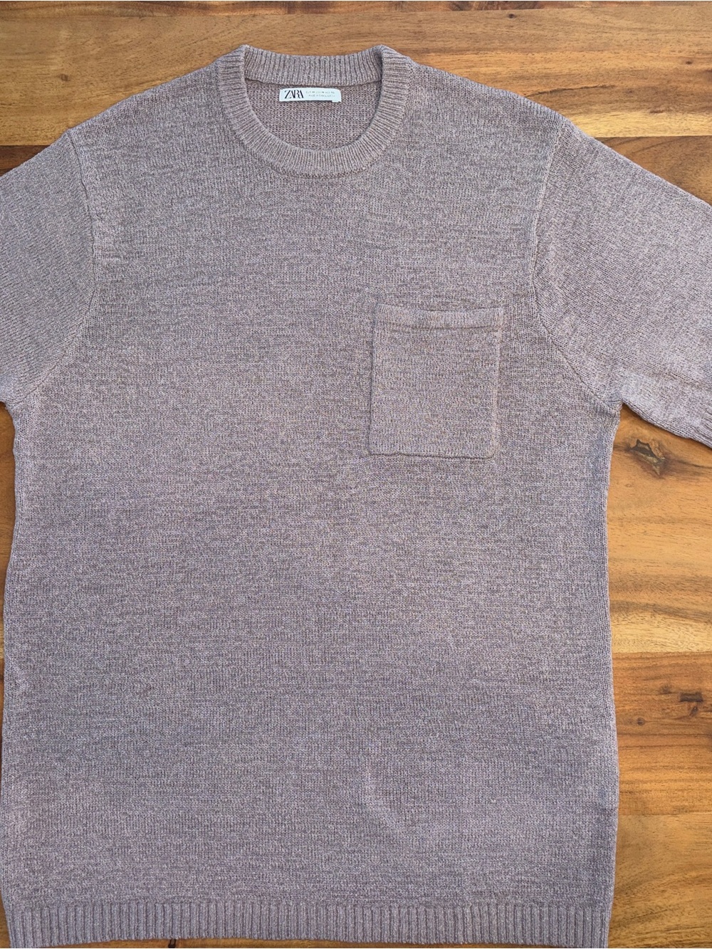 Zara Heathered Mauve Crewneck Sweater with Chest Pocket